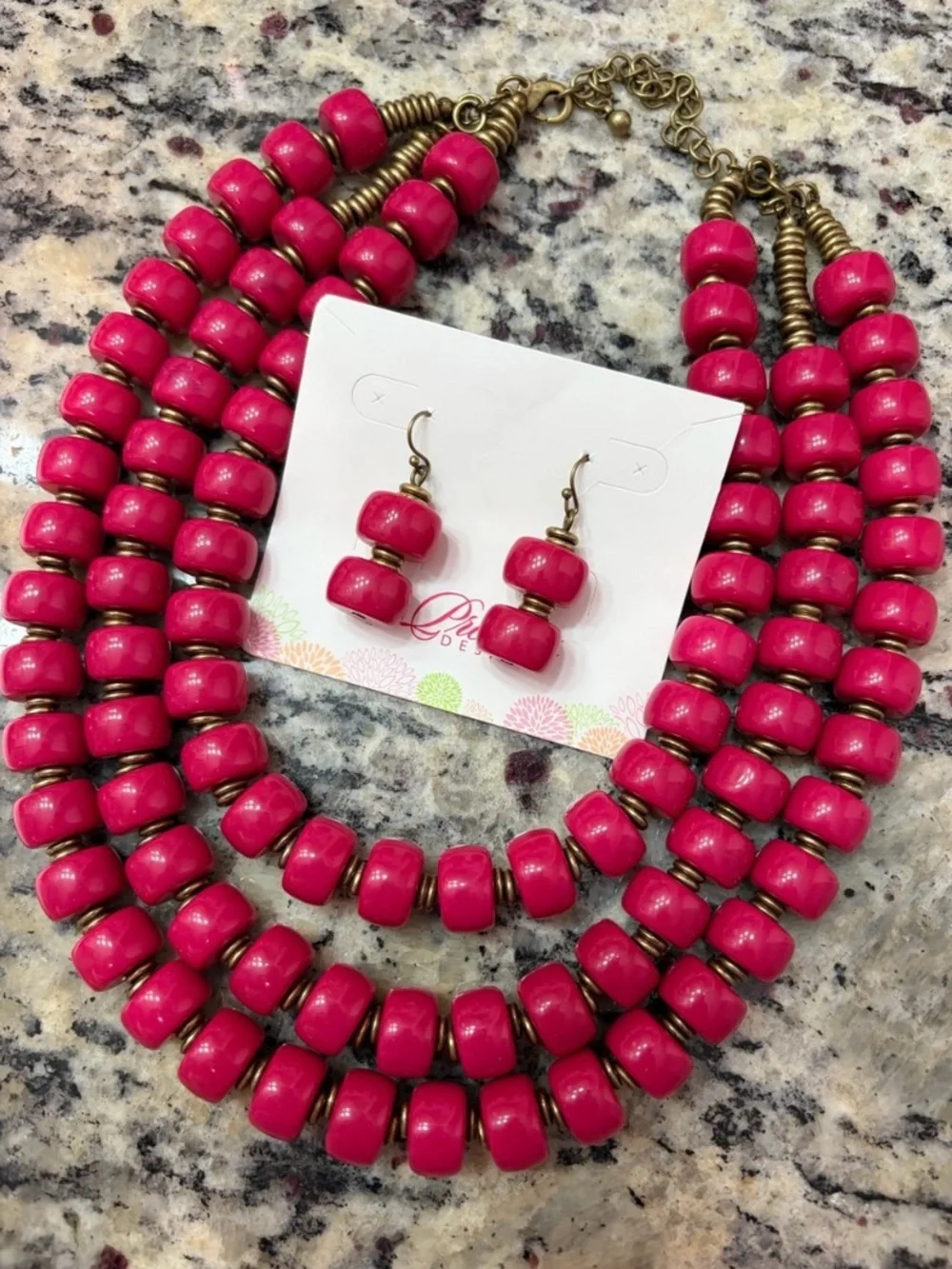 Premier Designs Hot Pink Multi-Strand Beaded Necklace with Matching Earrings